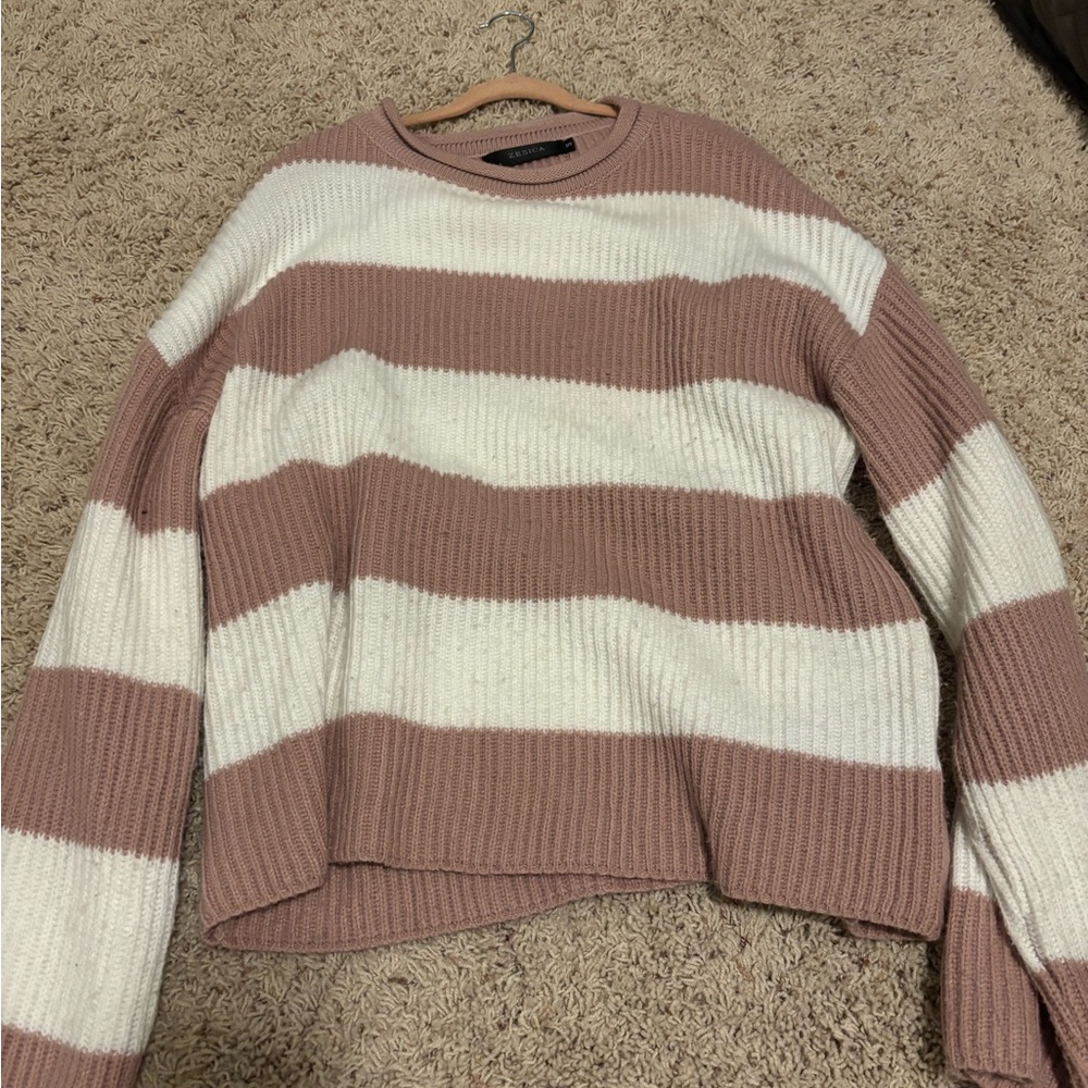 Striped Women's Sweater - Pink and White